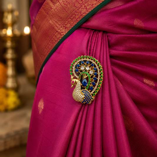 Decorus Peacock Designer Sari Pin