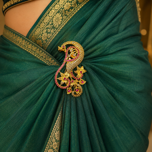 Dazzling Peacock Designer Sari Pin