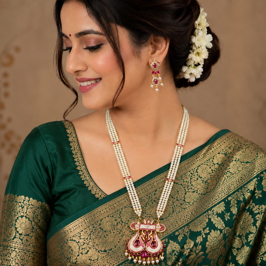 Elegant Peacock Designer Pearls Ranihaar