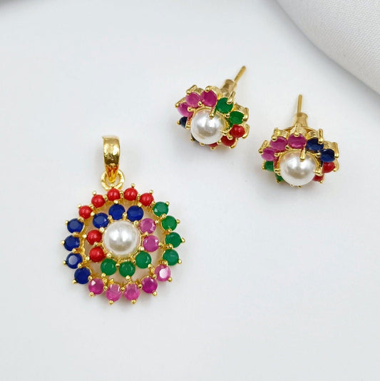 Divine Multicolor Designer Pendent Set - Shree Radhe Pearls