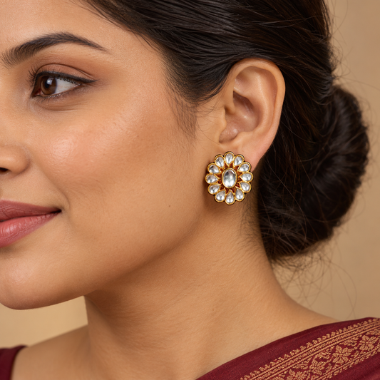 Elegant White Kundan Floral Tops