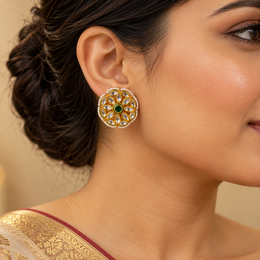 Green Floral Kundan-Style Tops
