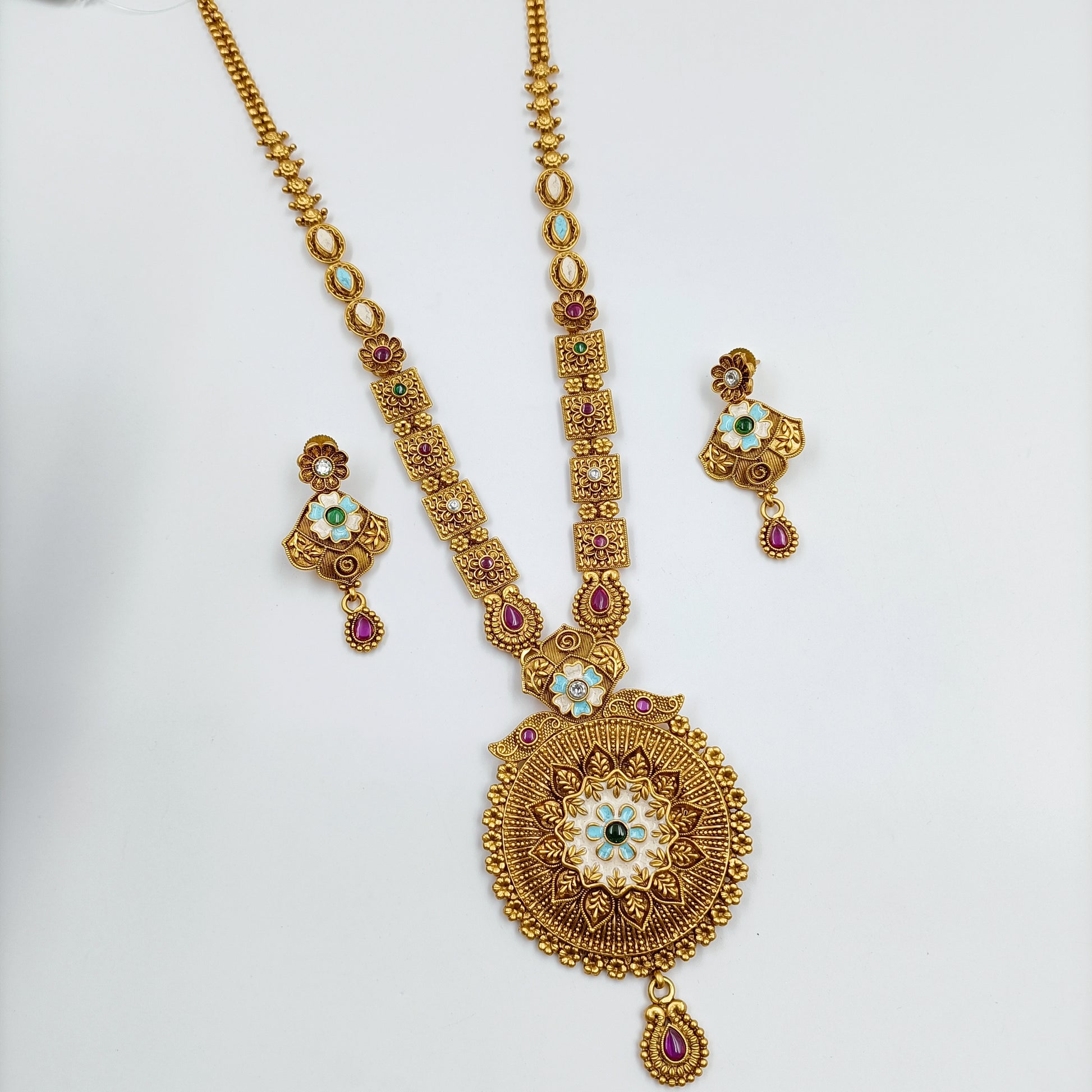 Classy Round Shaped Pendent Designer Long Necklace Set