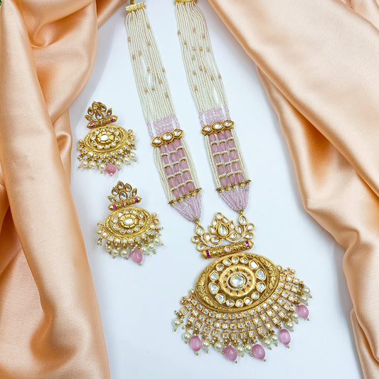 Broad Heavy Kundan Studded Long Necklace Set