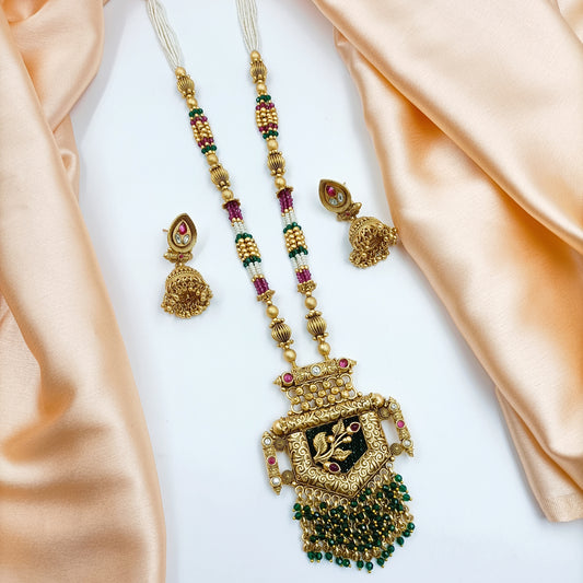 Pleasing Floret Designer Chida Beads Long Necklace Set