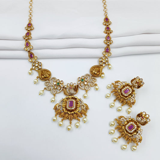 Attractive Floret & Peacock Designer Short Necklace Set