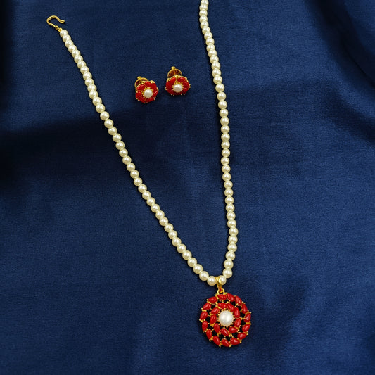 Graceful Coral Studded Pearls Set