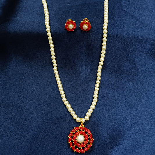 Graceful Coral Studded Pearls Set