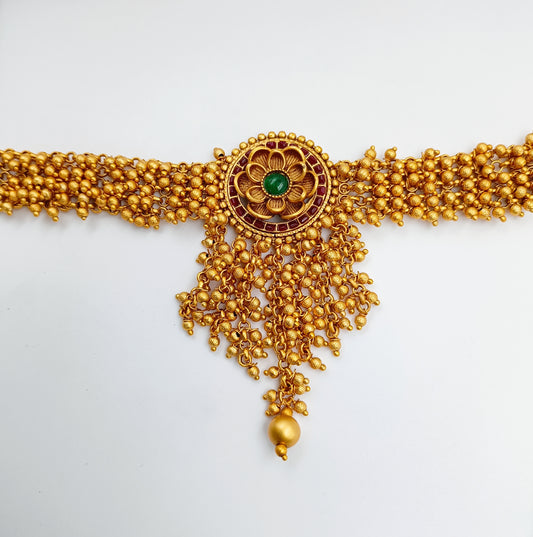 Golden Beads Studded Floret Designer Mekhala