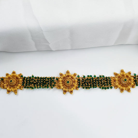Green Beads Studded Floret Designer Mekhala