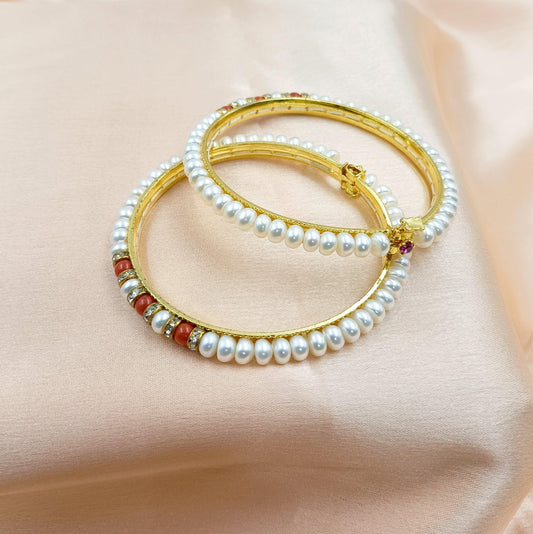 Fresh Water Pearls Coral Studded Bangles