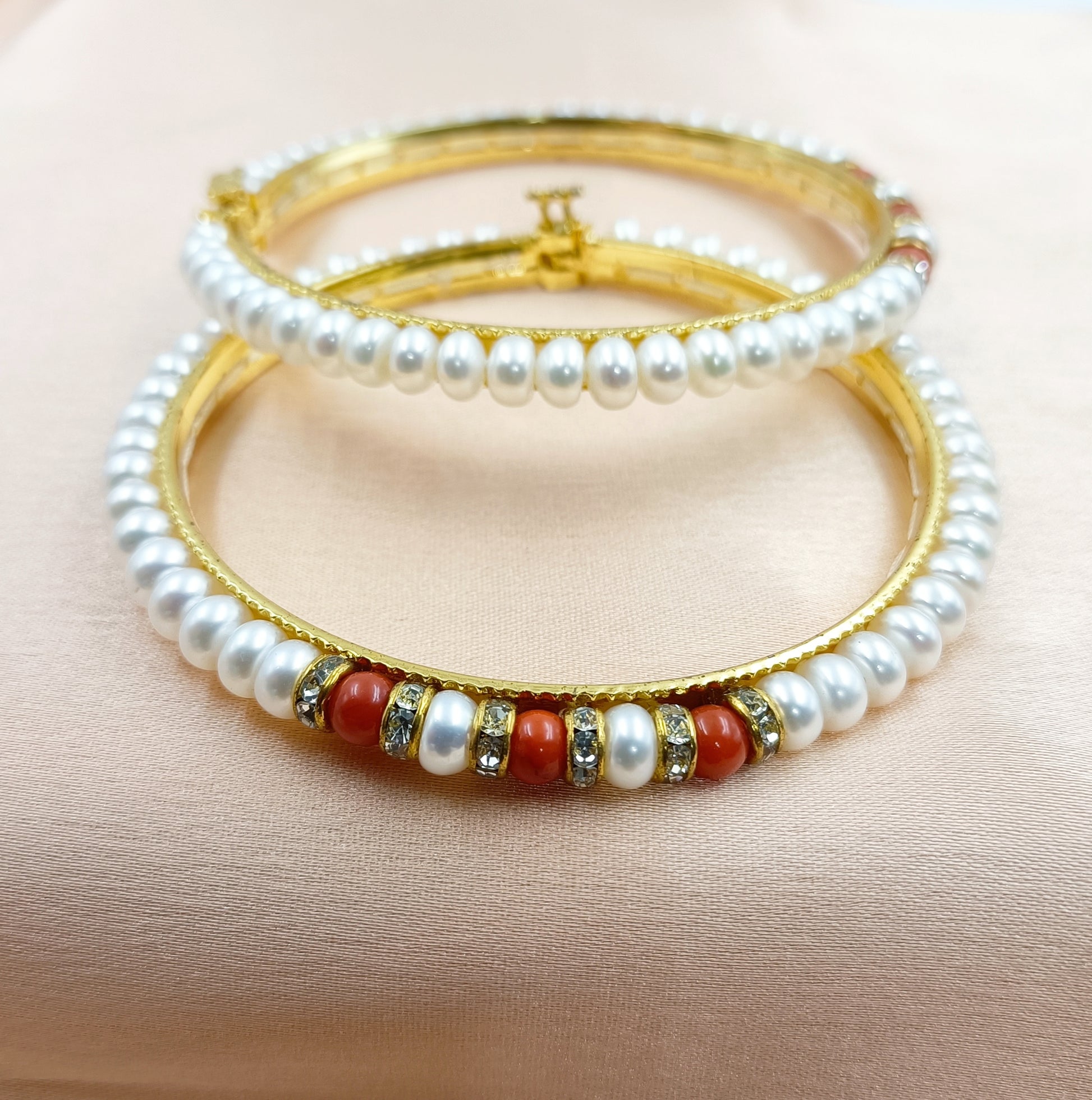 Fresh Water Pearls Coral Studded Bangles