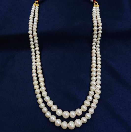 Glossy Fresh Water Pearls Double Line Mala