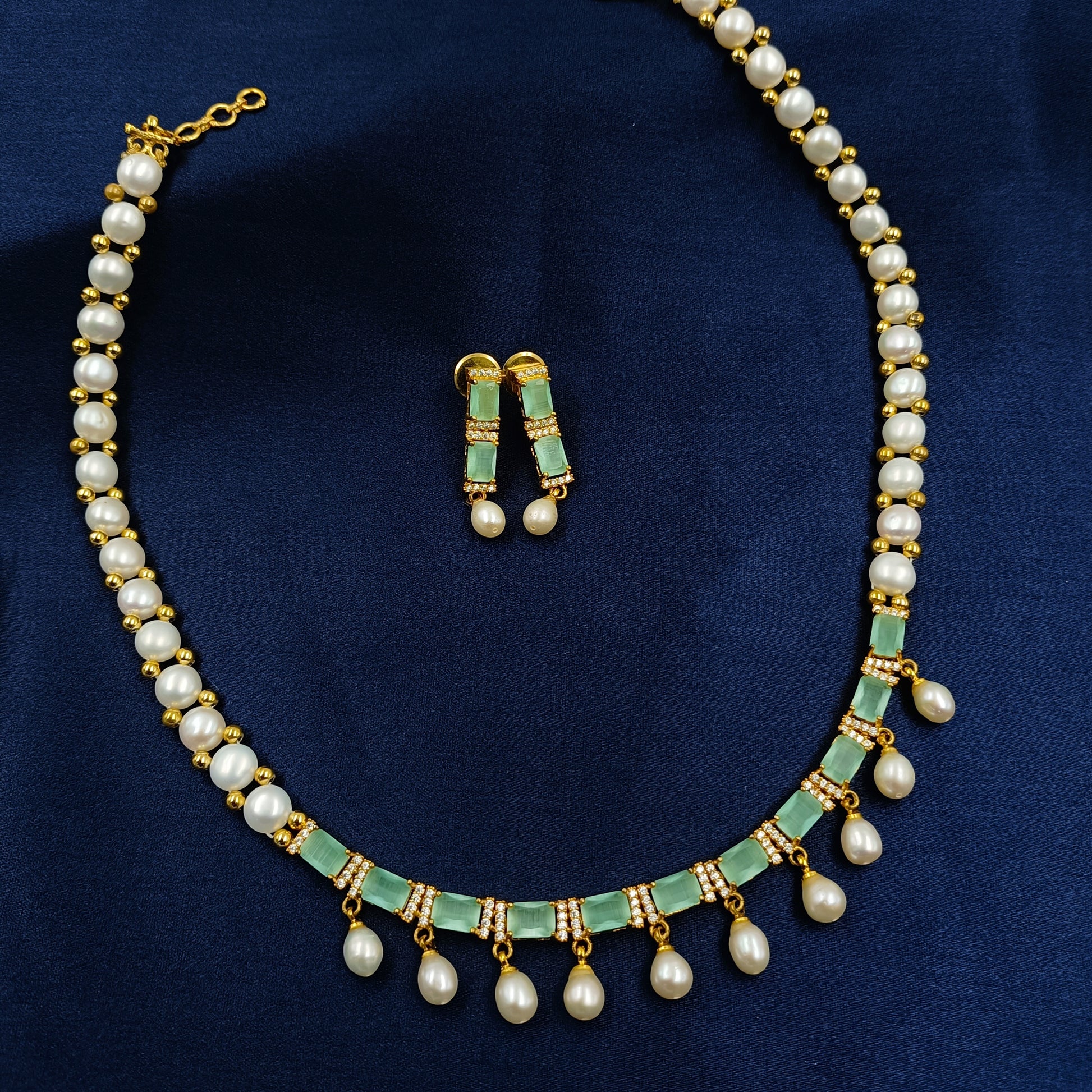 Mint Color Stone Studded Necklace Set