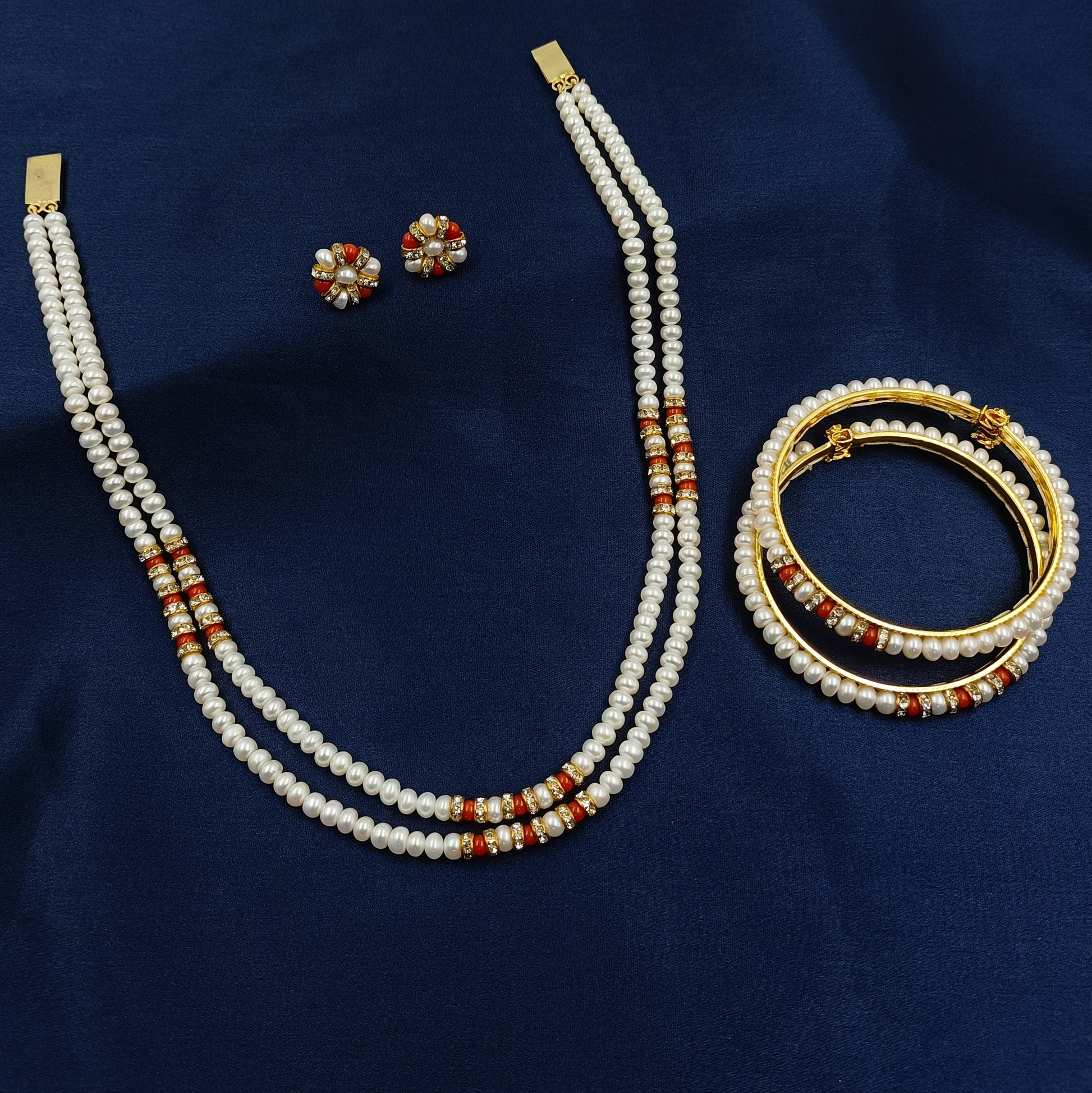Coral Designer Double Line Set With Bangles