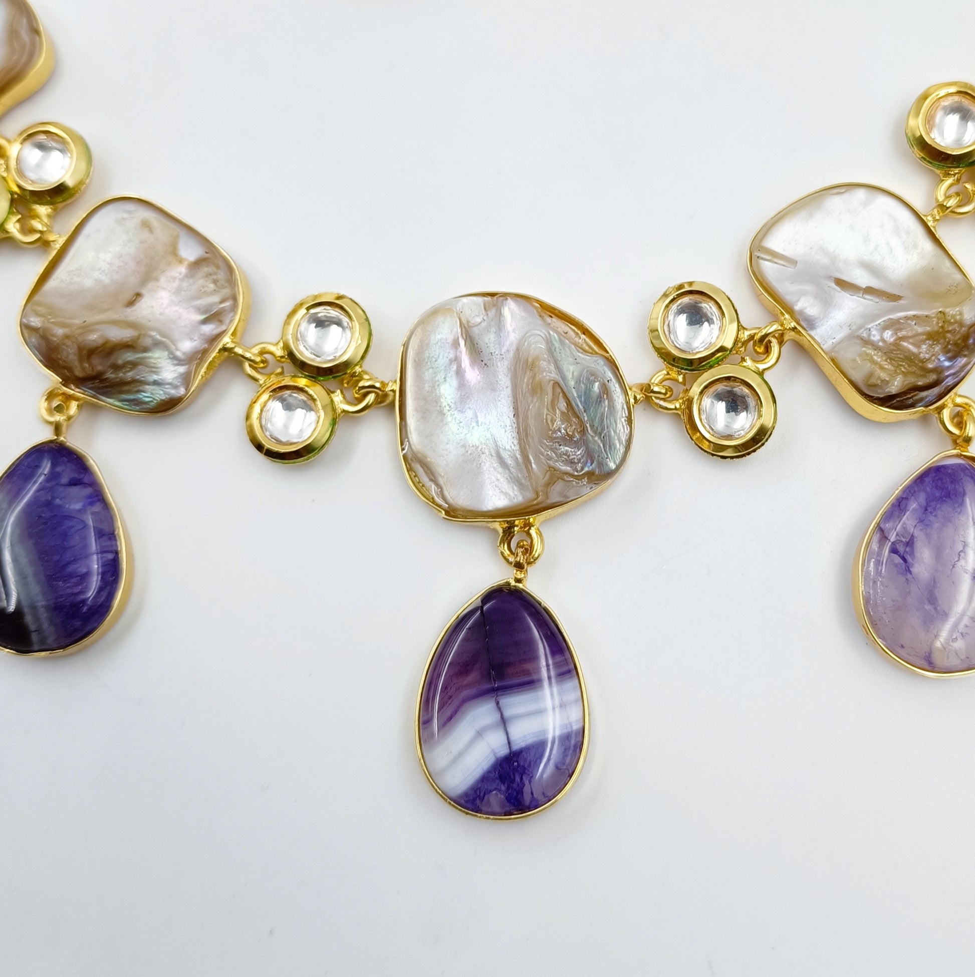 Purple Color Stone Studded Mother Of Pearls Set