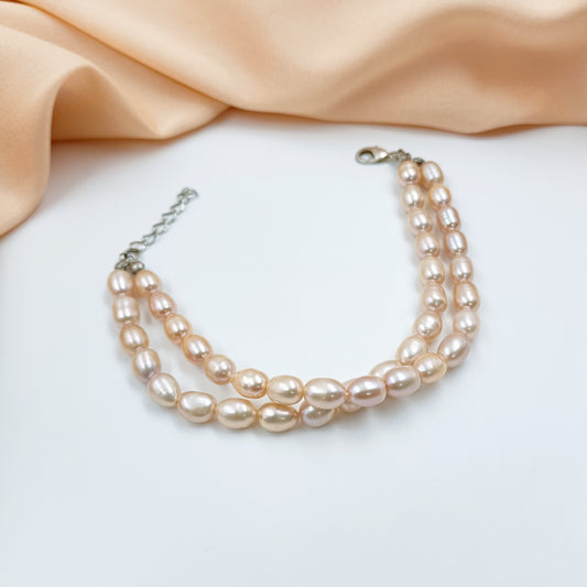Adorable Rice Pearls Double Line Bracelet