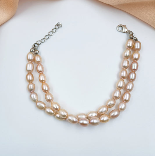 Adorable Rice Pearls Double Line Bracelet