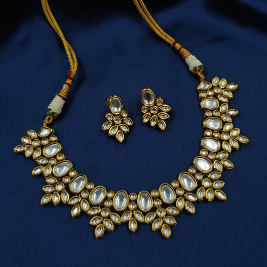 Blooming Leaf Designer Kundan Necklace Set