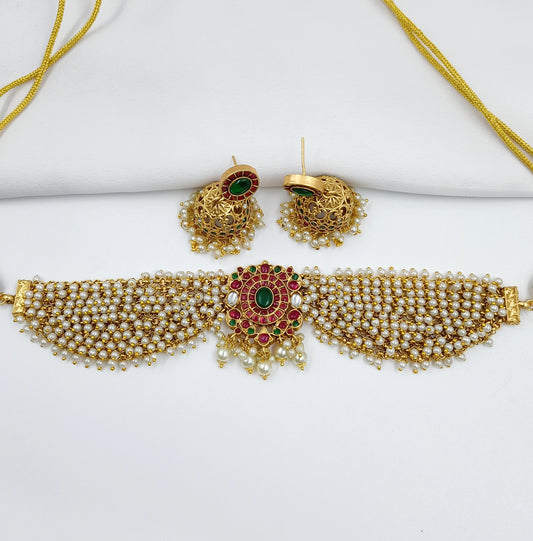 Precious Floret Designer Pearls Studded Choker Set