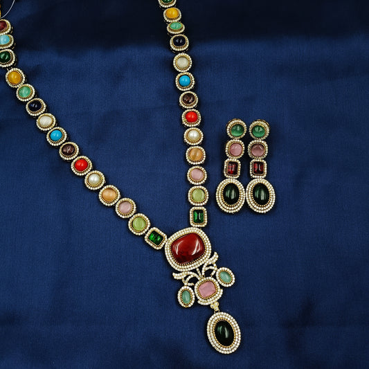 Antique Finish Multicolor Stone Studded necklace Set