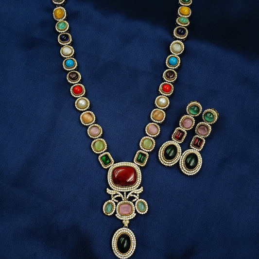Antique Finish Multicolor Stone Studded necklace Set
