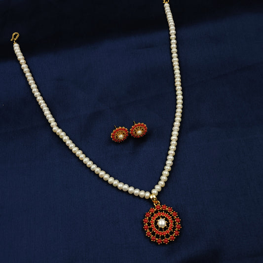 Round Shaped Coral Studded Fresh Water Pearls Set