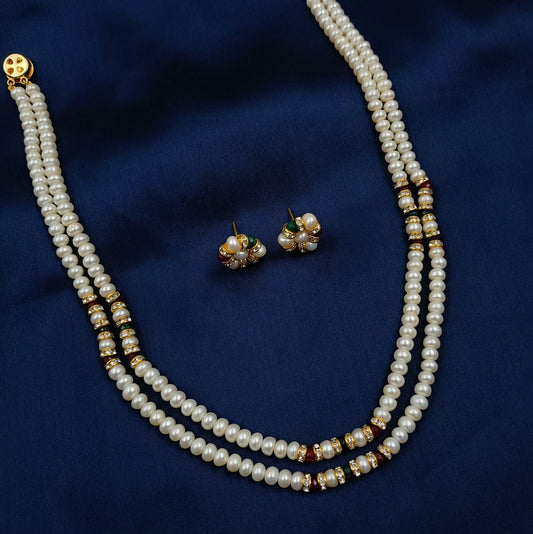 Graceful Trendy Designer Fresh Water Pearls Double Line Necklace Set