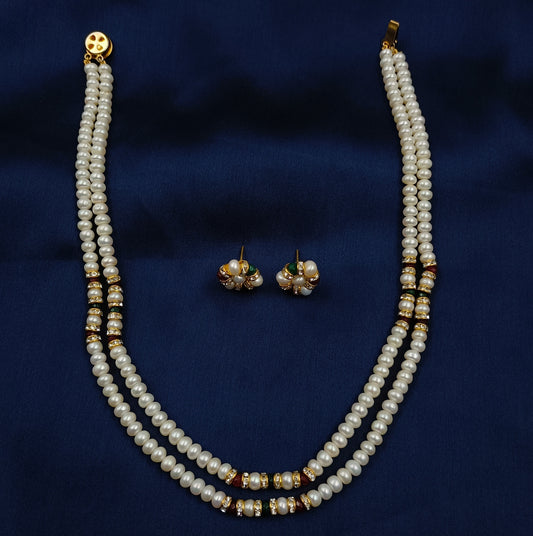 Graceful Trendy Designer Fresh Water Pearls Double Line Necklace Set