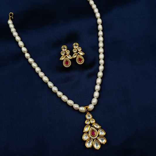 Droplet Kundan Studded Real  Pearls Set