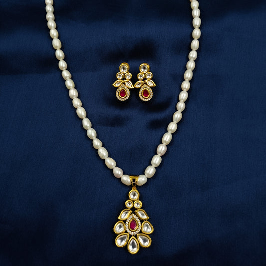 Droplet Kundan Studded Real  Pearls Set