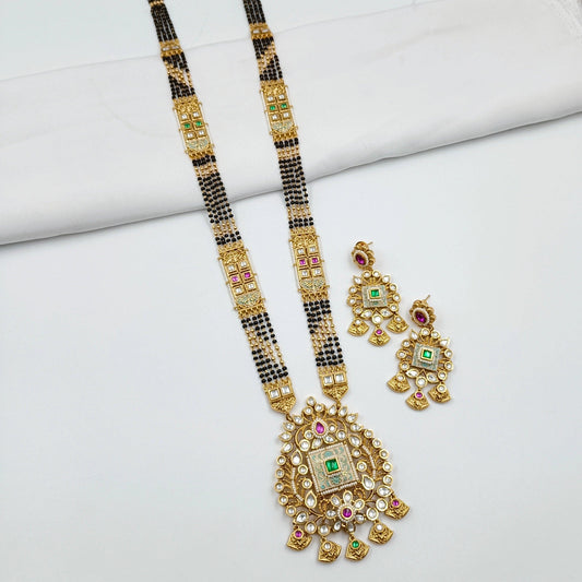 Peafowl Kundan Studded Designer Rajwadi Long Mangalsutra