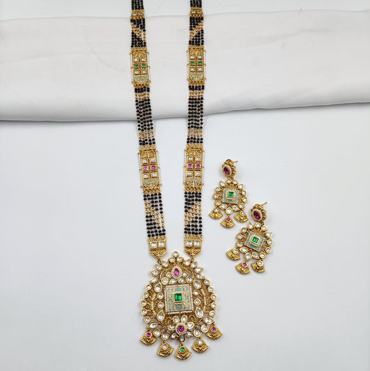 Peafowl Kundan Studded Designer Rajwadi Long Mangalsutra