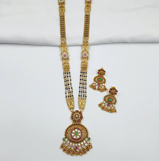 Ravishing Floret Designer Rajwadi Finish Long Mangalsutra