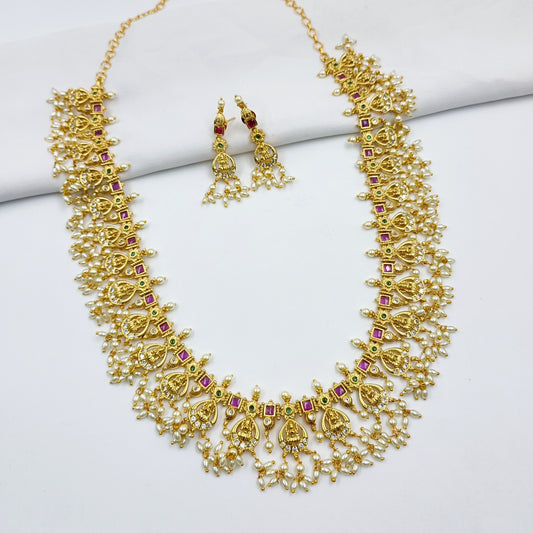 Droplet Lord Laxmi Designer Pearls Long Set