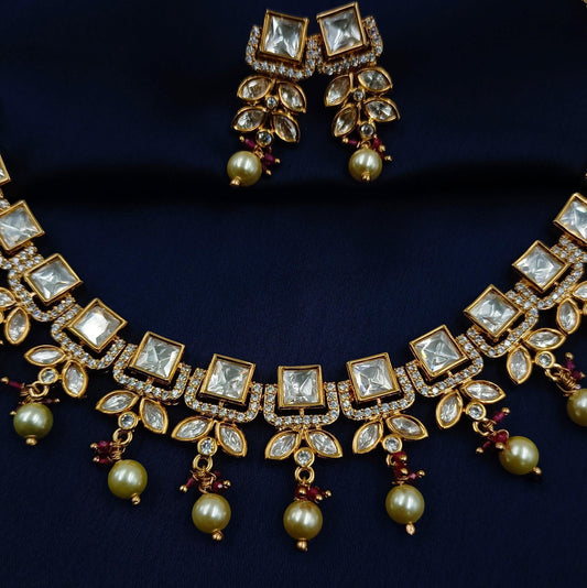 Precious Square Shaped Kundan Set