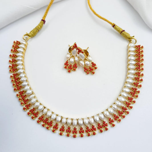 Unique Pearls & Coral Designer Necklace Set