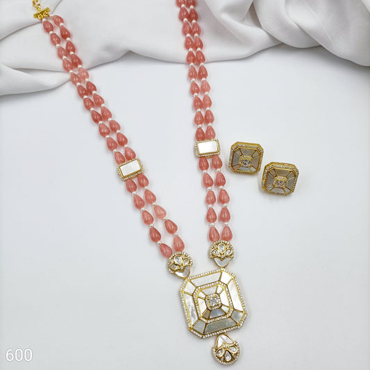 Square Shaped Pendent Designer Beads Long Set