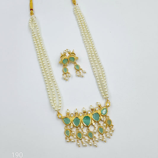 Mint Colour Stone Studded Traditional Tanamani Set