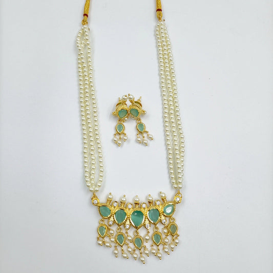 Mint Colour Stone Studded Traditional Tanamani Set