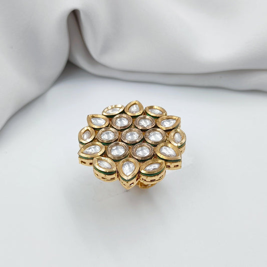 Sparkling Floret Designer Kundan Finger Ring