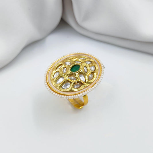 Stunning Oval Shaped Designer Kundan Finger Ring