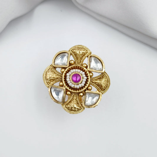 Royal Kundan Studded Floret Designer Finger Ring