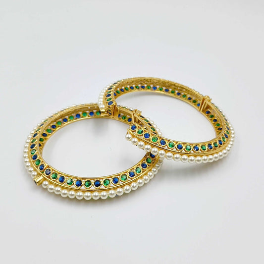 Precious Blue & Green Stone Studded Kangan Toda