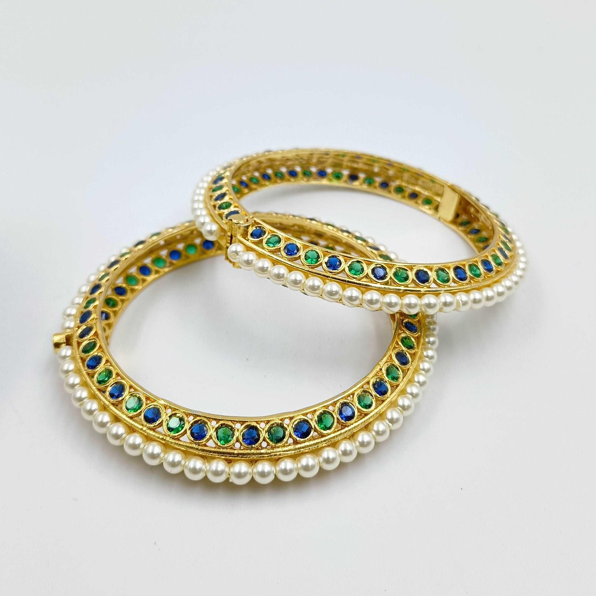 Precious Blue & Green Stone Studded Kangan Toda