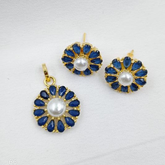 Floret Designer Blue Stone Studded Pendant Set