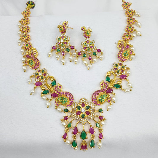 Multicolour Peacock Designer Necklace Set