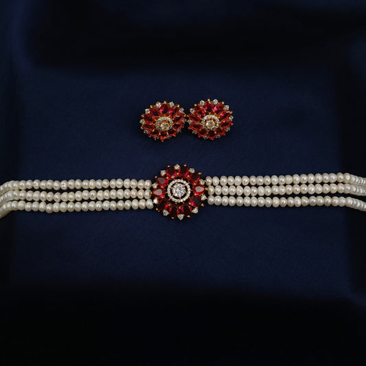 Sparkling Floret Designer Fresh Water Pearls Choker Set