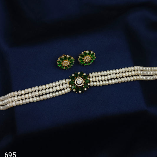 Leaf Green Floret Designer Fresh Water Real Pearls Choker Set