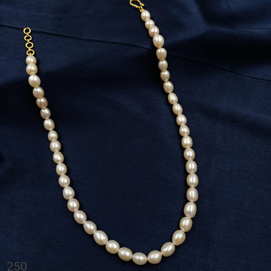 Glossy Rice Shaped Fresh Water Pearls Mala